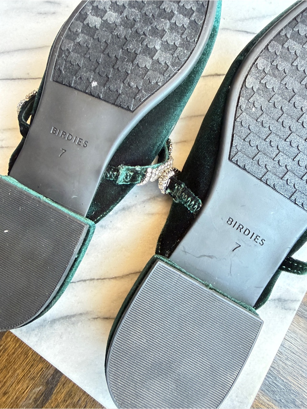 Birdies Starling Emerald Velvet Rhinestone Mule Flats Brand New Size 7 - Picture 8 of 8
